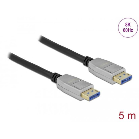 Кабел Delock DisplayPort 2.0 мъжко - DisplayPort мъжко, 5.0м, 10K, Черен Кабел Delock DisplayPort 2.0 мъжко - DisplayPort мъжко, 5.0м, 10K, Черен