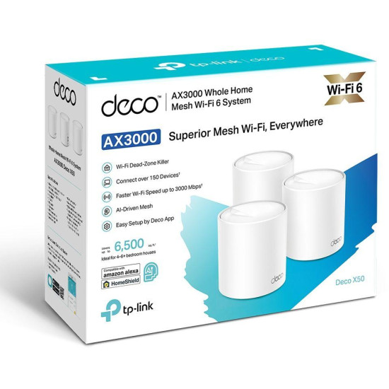 TP-Link Deco X50, 3 pack, 3x LAN/WAN, 2.4/5 GHz, 574 -  2402 Mbps, Gigabit