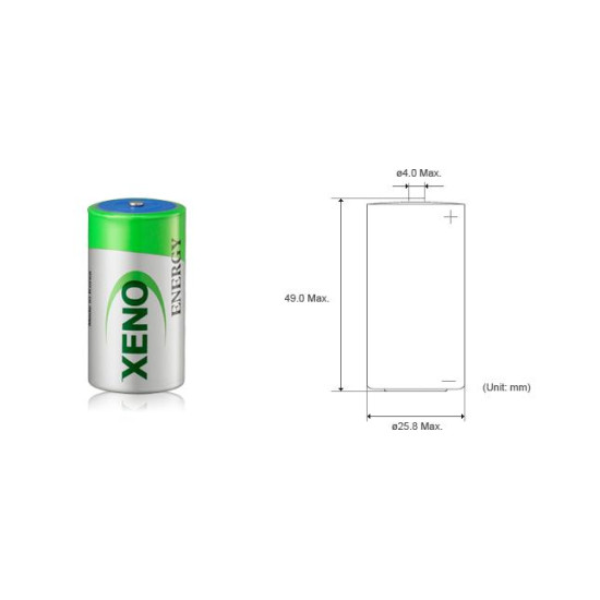 Литиево тионил хлоридна батерия XENO XL-140STD, 3,6V, R14, 7.2Ah, с пъпка Литиево тионил хлоридна батерия XENO XL-140STD, 3,6V, R14, 7.2Ah, с пъпка