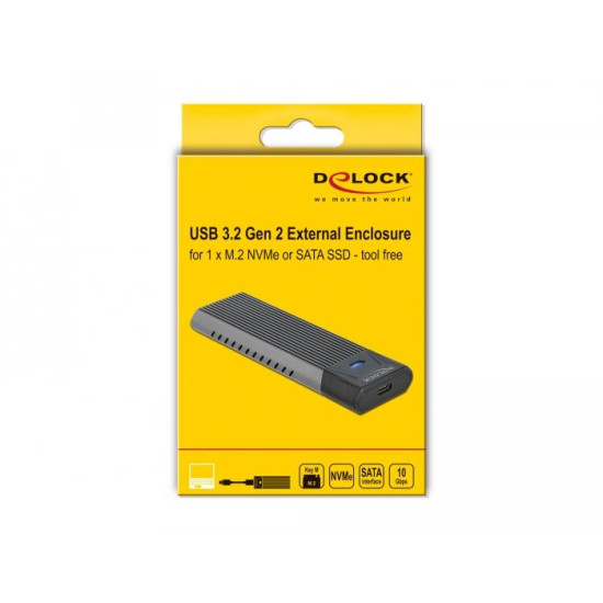 Външна стойка Delock, За M.2 NVMe PCIe или SATA SSD, USB-C 3.2 Gen 2, Инсталация без инструменти