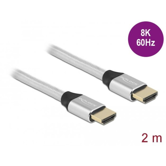 Кабел Delock Ultra High Speed,HDMI мъжко - HDMI мъжко, 48 Gbit/s, 8K 60 Hz, 2 м, Сребрист