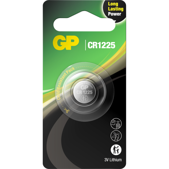 Lithium Button Battery GP CR1225 3V  1 pcs in blister /price for 1 battery/