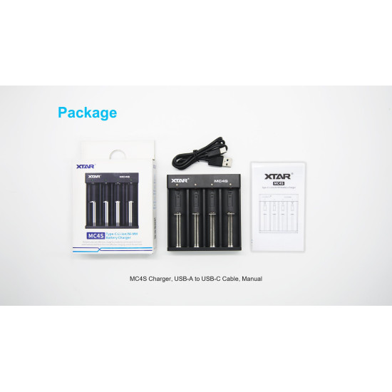 Charger  USB Type-C MC4S , Universal Charger, LiIon & NIMH, 18650, CR123; AA, AAA  -  XTAR