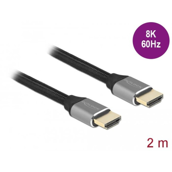 Кабел Delock Ultra High Speed, HDMI мъжко - HDMI мъжко, 48 Gbit/s, 8K 60 Hz, 2 м, Сив