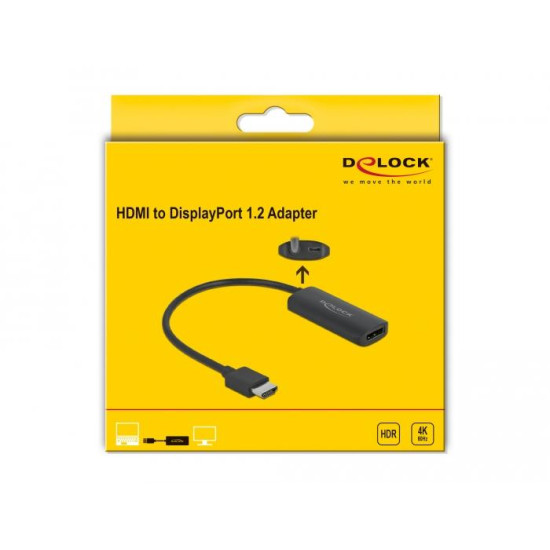 Адаптер Delock 63206, HDMI-A мъжко - DisplayPort женско, 4K 60 Hz, Черен