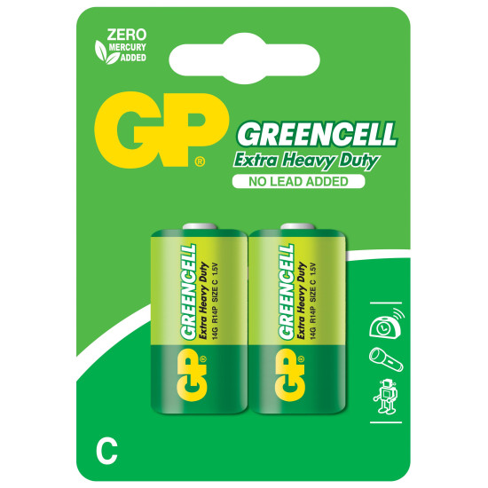 Zinc carbon battery GP  R14 14G-U2 GREENCELL  2 pcs.  1.5V