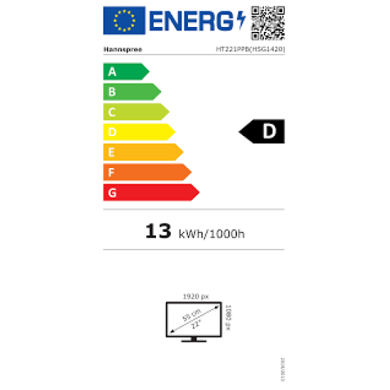 Touch Monitor HANNSPREE HT221PPB, TFT, 21.5 inch, Wide, Full HD, D-Sub, USB-C, HDMI, DP, 10 Point Touch, Black