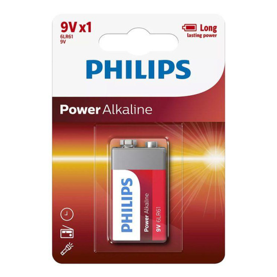 PHILIPS Power alkaline batteries 6LR61P1B / 10, 6LR61 9V, 1pc