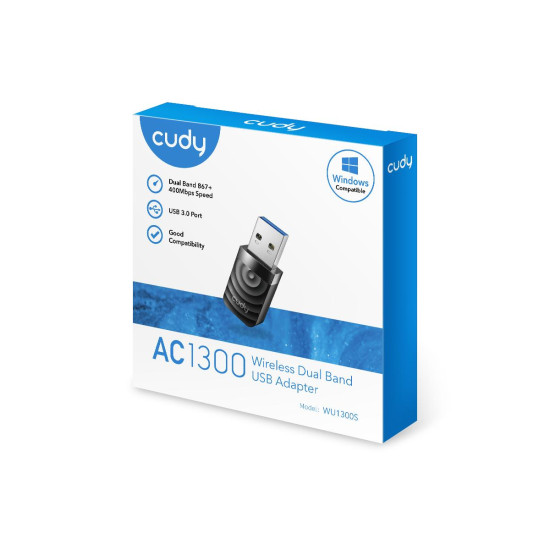 Wireless Nano Adapter Cudy WU1300S, USB 3.0, 2.4/5 Ghz, Antenna Gain 2dBi