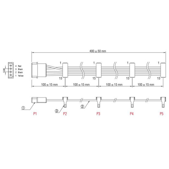 Кабел Power Molex 4 Pin  > 4 x SATA 15 Pin, 40cm