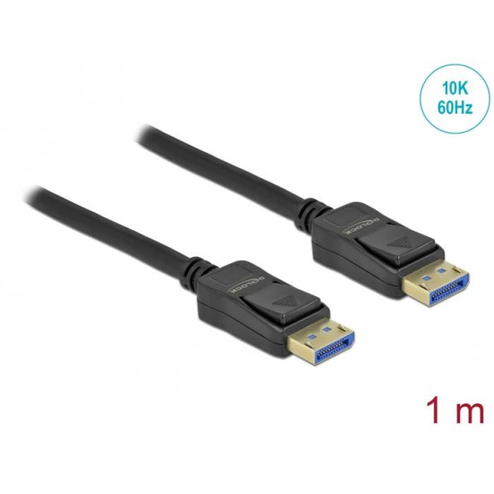Кабел Delock DisplayPort 2.0 мъжко - DisplayPort мъжко, 1.0м, 10K, 54 Gb/s, Черен