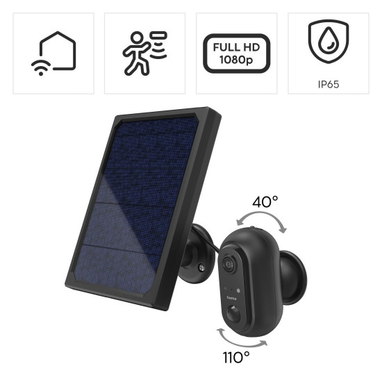 Hama WLAN Camera, Outdoor, Battery, Solar, Outdoor Camera with Motion Detector, 1080p