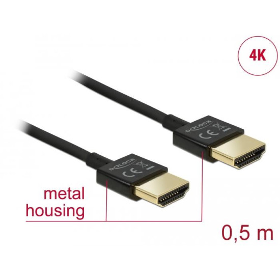 Кабел Delock  HDMI-A мъжко - HDMI-A мъжко, Ethernet, 4K, 0.5 м, Черен