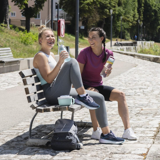 Xavax Round Lunch Box, for Microwave, with Cutlery, 1100 ml, pastel blue / grey