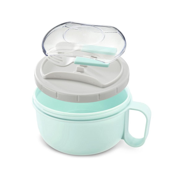 Xavax Round Lunch Box, for Microwave, with Cutlery, 1100 ml, pastel blue / grey