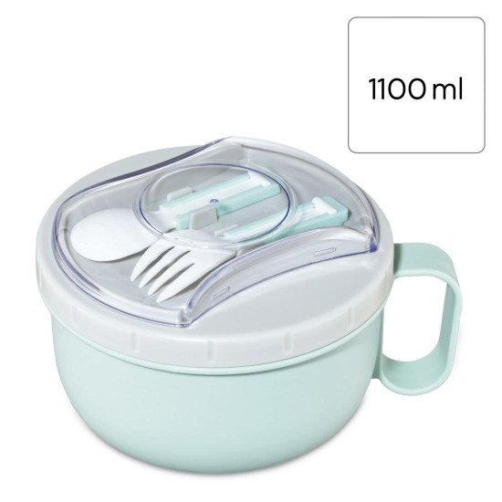 Xavax Round Lunch Box, for Microwave, with Cutlery, 1100 ml, pastel blue / grey
