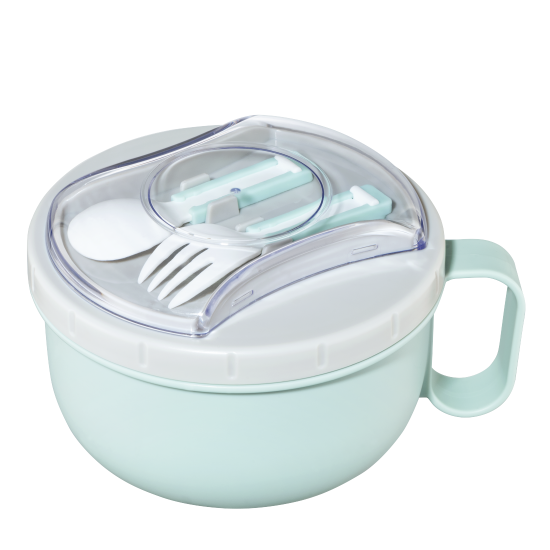 Xavax Round Lunch Box, for Microwave, with Cutlery, 1100 ml, pastel blue / grey