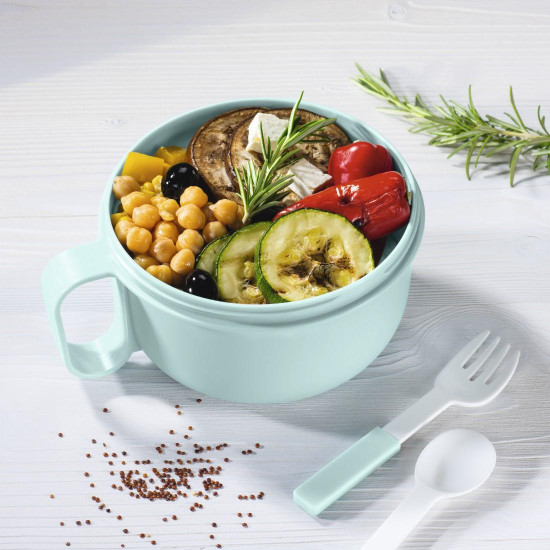 Xavax Round Lunch Box, for Microwave, with Cutlery, 1100 ml, pastel blue / grey