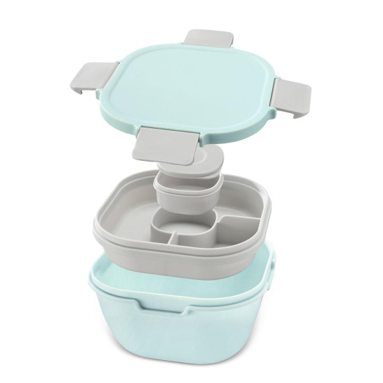 Xavax Salad Box To Go, Dressing Container, Topper 3 Compartments, Cutlery, 1.4 l