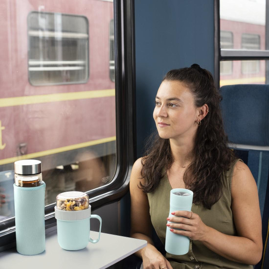 Xavax Thermal Mug, 400 ml, Insulated Mug To Go with Drinks Opening, pastel blue