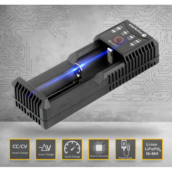 Charger  for  LiIon/NiMh batteries 3,7v/1.2v universal 1 plate USB micro UC-100 EverActive