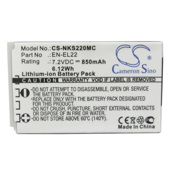 Camera Battery for NIKON J4/S2 EN-EL22  CS-NKS220MC 3,8V 3000mAh  CAMERON SINO