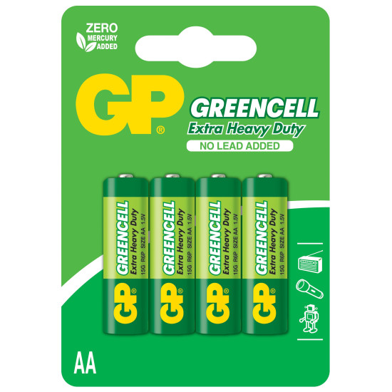 Zinc carbonic zinc battery GP  R6 AA 4 pcs. GREENCELL 15G-U4  1.5V blister