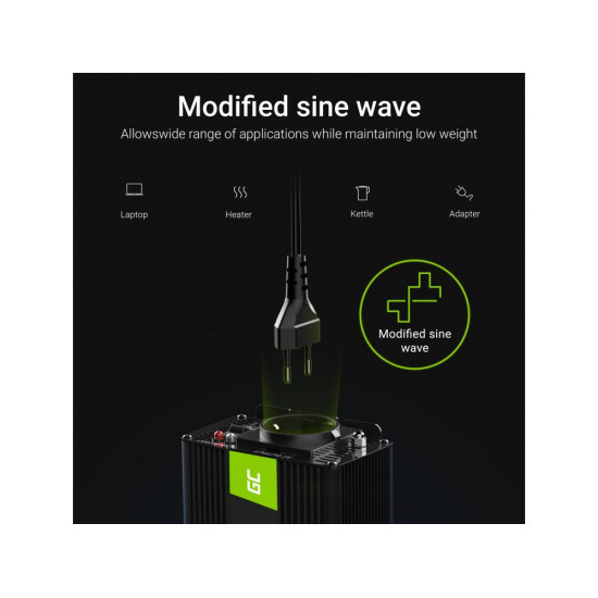 Инвертор GREEN CELL, 12/220V,  DC/AC 1000W/2000W, Модифицирана синусоида