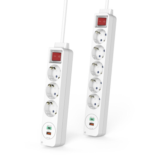 Power Strip, 3-Way, USB-C/A 18 W, PD/QC, HAMA-223185