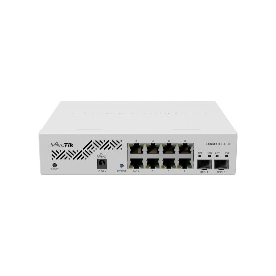 Суич MikroTik CSS610-8G-2S+IN, 8 x Gigabit Ethernet ports, 2 x SFP, PoE in