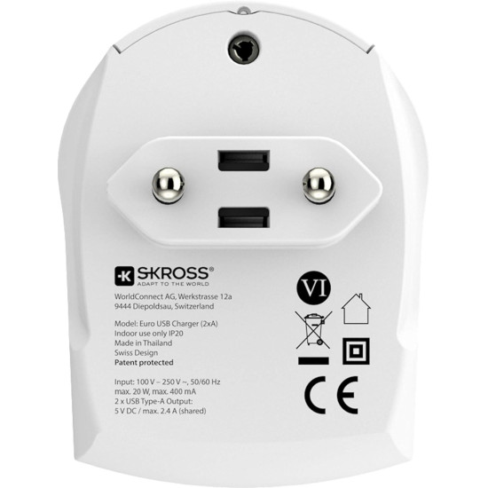 Skross Euro USB Charger 1.302421, 2 x USB-A, 2.4A