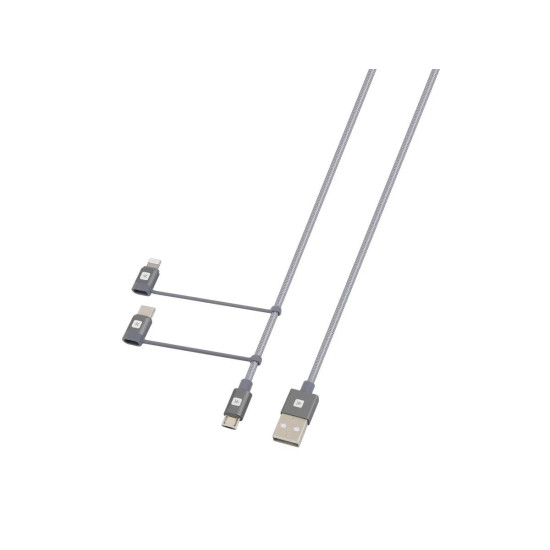 Skross 3 in 1 Cable, USB-A - USB-C/ Lightning/ Micro USB, 1.2 m
