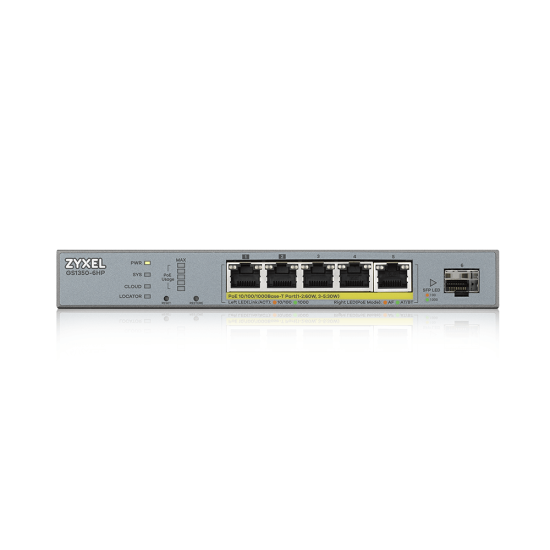 Switch 8-port ZyXEL GS1350-6HP, 6-ports, Gigabit, Управляем, PoE 60W