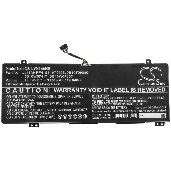 Laptop Battery for LENOVO L18M4PF4 Xiaoxin Air 14 2019, Ideapad S540-14IWL 15,44V 3150mAh CAMERON SINO