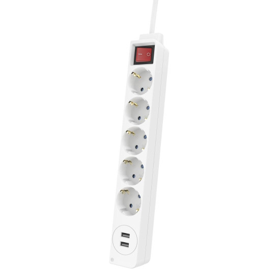 Разклонител HAMA USB 3.4A, 5 гнезда, 2x USB, 3400mA, 223183