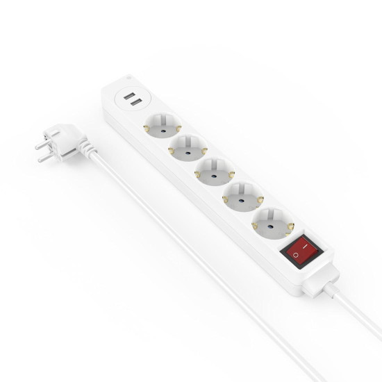 Разклонител HAMA USB 3.4A, 5 гнезда, 2x USB, 3400mA, 223183