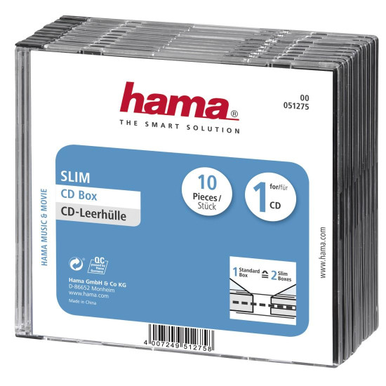 Hama Slim CD кутийки за дискове, опаковка от 10 бр, 51275