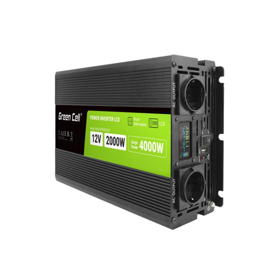 Inverter 12/220 V  DC/AC 2000W/4000W INVGCP2000LCD  LCD  Pure sine wave GREEN CELL