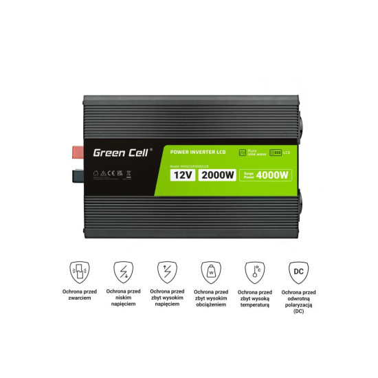 Inverter 12/220 V  DC/AC 2000W/4000W INVGCP2000LCD  LCD  Pure sine wave GREEN CELL