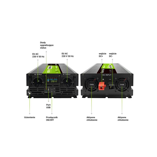 Инвертор GREEN CELL, 24/220V,  DC/AC, 3000W/6000W, чиста синусоида