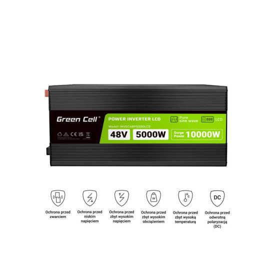 Инвертор GREEN CELL, 48/220V,  DC/AC, 5000W/10000W,INVGCP5000LCD  LCD чиста синусоида