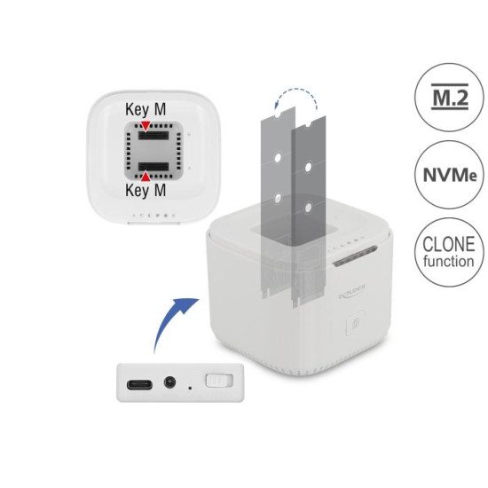 Станция Delock USB-C, За 2 x M.2 NVMe PCIe SSD, Клониране