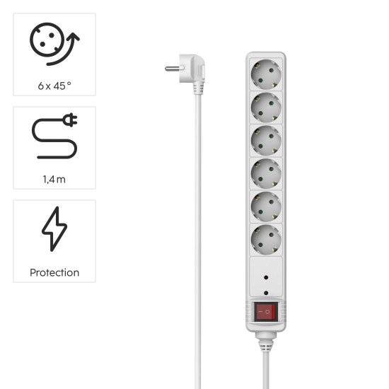 Hama Power Strip, 6-Way, Overvoltage Protection, Switch, 1.4 m, white, 223152