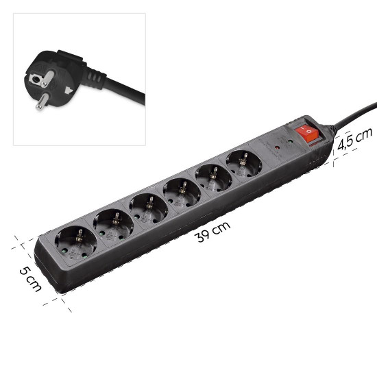 Hama Power Strip, 6-Way, Overvoltage Protection, Switch, 1.4 m, black, 223153