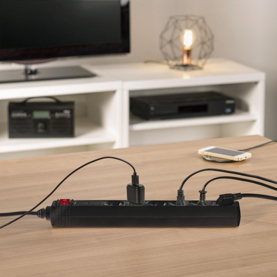 Hama Power Strip, 6-Way, Overvoltage Protection, Switch, 1.4 m, black, 223153