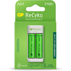 GP ReCyko 4-Slot E211 USB Charger (w/ 2's 2100mAh AA Batteries)