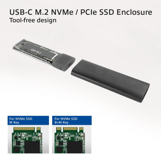 ACT USB-C M.2 NVMe / PCIe SSD Enclosure, tool-free