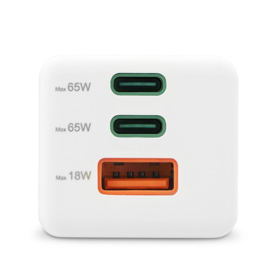 Hama Fast Charger, GaN, 2x USB-C, 1x USB-A, Mini Charger, PD, 65 W, white