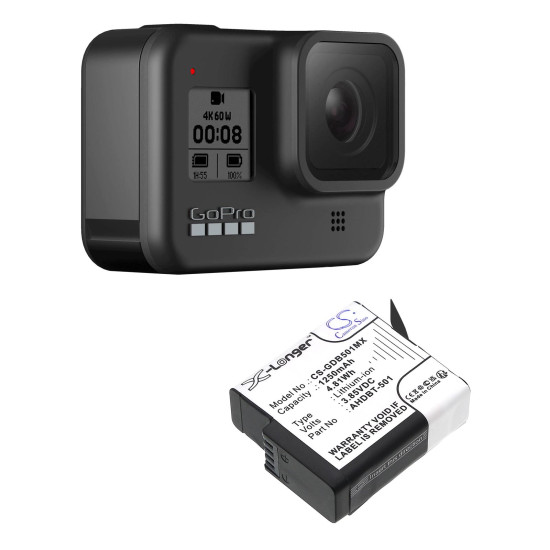 Camera Battery for GOPRO Hero 5; Hero 6; Hero 7; Hero 8   AHDBT-501  3,85V 1250mAh   LIIon Cameron Sino