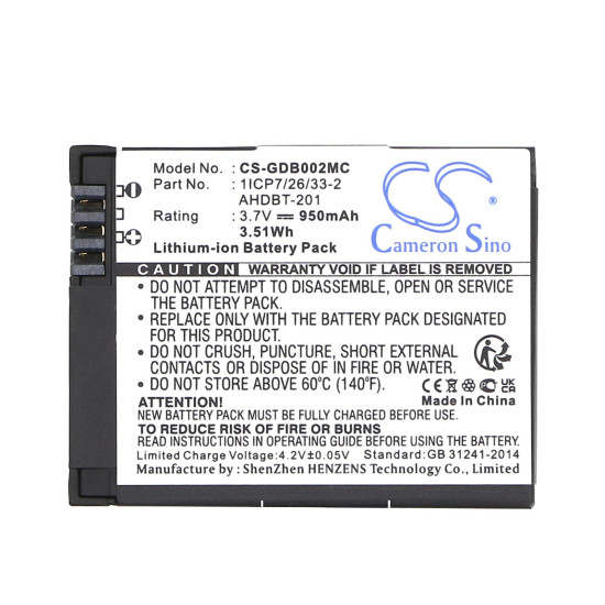 Camera Battery for GO PRO Hero 3; HERO 3 Plus  AHDBT-201  3,7V 950mAh LIIon Cameron Sino
